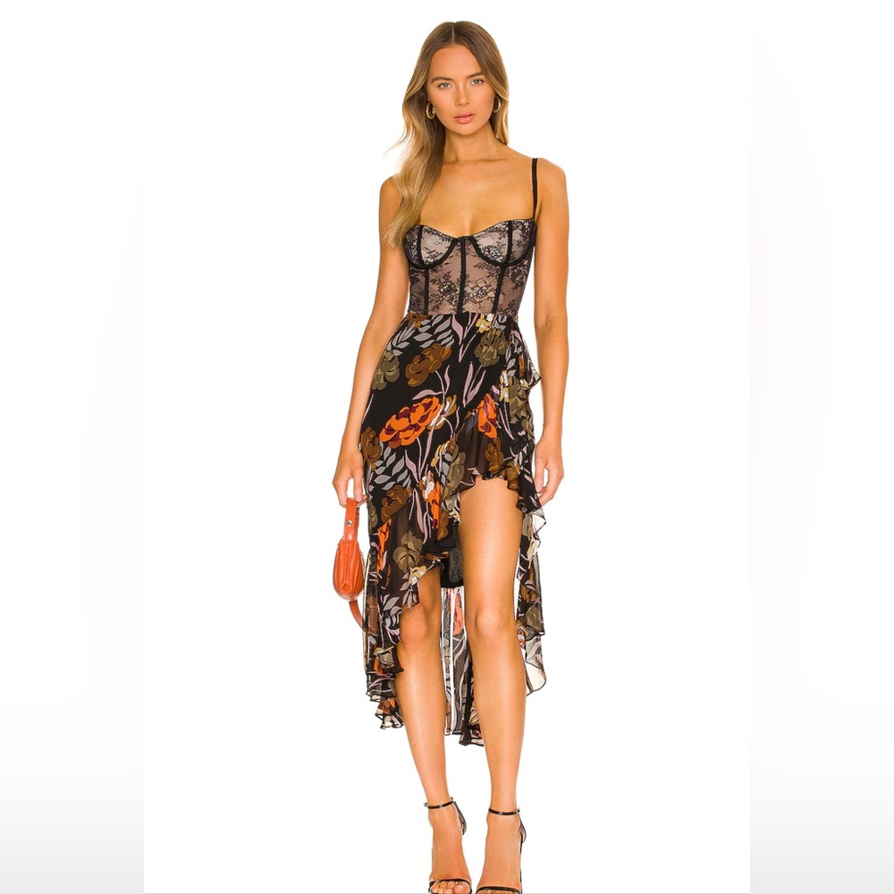 Katie May Black and Orange Floral High Low Dress